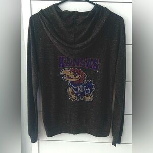 Kansas Jayhawks Women's Heather Grey with Rhinestone Logo